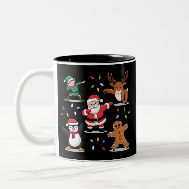 Dabbing Santa Elf Friends Christmas Xmas Dab Two-Tone Coffee Mug (Left)