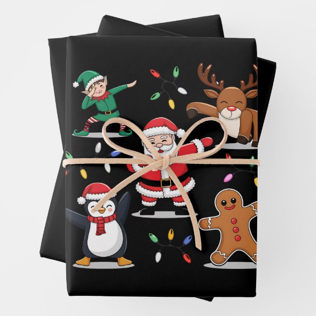 Dabbing Santa Elf Friends Christmas Xmas Dab Wrapping Paper Sheet (In situ)