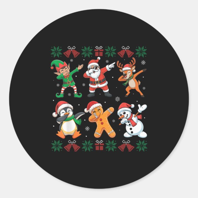Dabbing Santa Elf Friends Ugly Christmas Boys Girl Classic Round Sticker (Front)