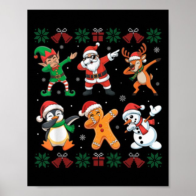 Dabbing Santa Elf Friends Ugly Christmas Boys Girl Poster (Front)