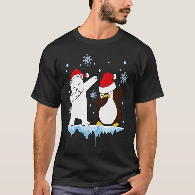 Dabbing Santa Elf Graphic Polarbear and Penguin Da T-Shirt (Front)