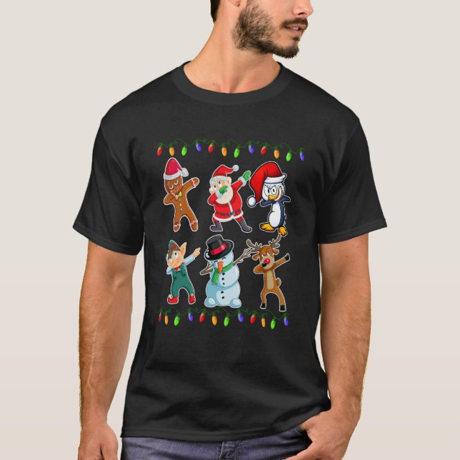 Dabbing Santa Elf Reindeer Gingerbread Penguin Xma T-Shirt (Front)