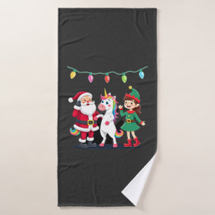 Dabbing Santa Elf Unicorn Christmas Kids Boys Men Bath Towel