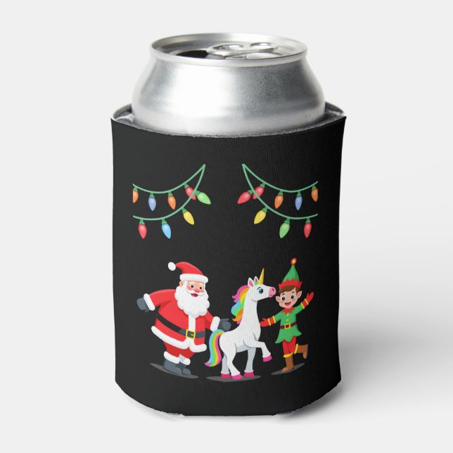 Dabbing Santa Elf Unicorn Christmas Kids Boys Men  Can Cooler (Can Front)