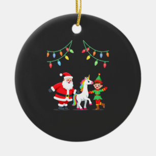 Dabbing Santa Elf Unicorn Christmas Kids Boys Men  Ceramic Ornament