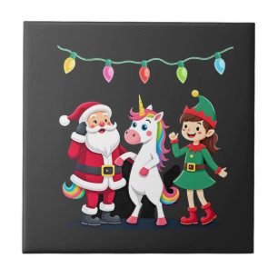 Dabbing Santa Elf Unicorn Christmas Kids Boys Men Ceramic Tile