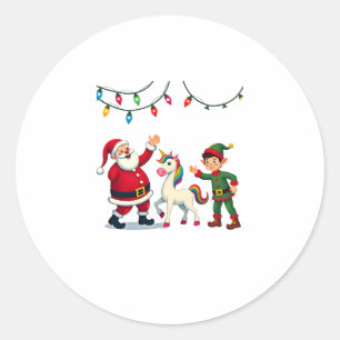 Dabbing Santa Elf Unicorn Christmas Kids Boys Men  Classic Round Sticker