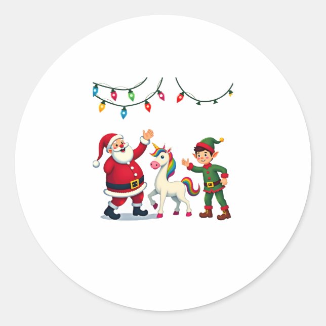 Dabbing Santa Elf Unicorn Christmas Kids Boys Men  Classic Round Sticker (Front)