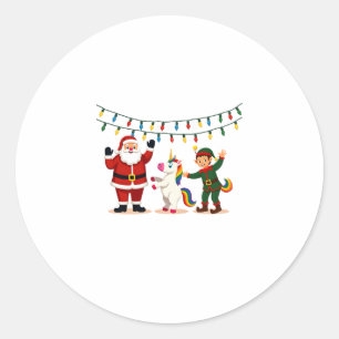 Dabbing Santa Elf Unicorn Christmas Kids Boys Men  Classic Round Sticker