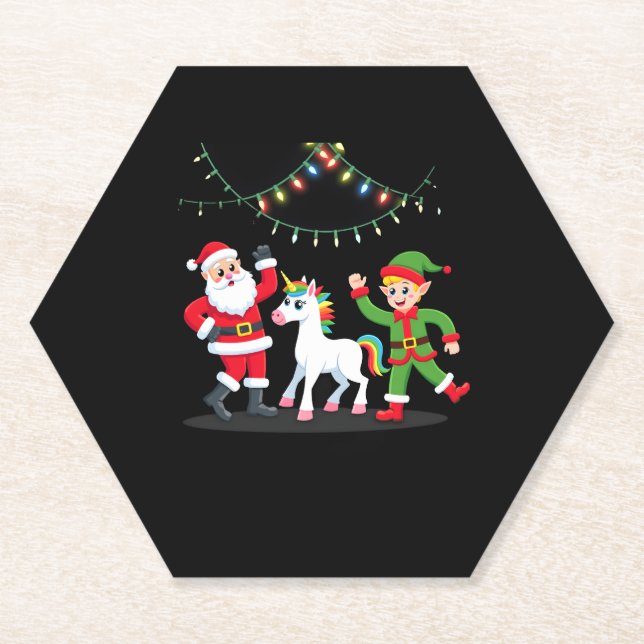 Dabbing Santa Elf Unicorn Christmas Kids Boys Men  Paper Coaster (Front)