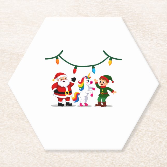 Dabbing Santa Elf Unicorn Christmas Kids Boys Men  Paper Coaster (Front)