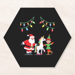 Dabbing Santa Elf Unicorn Christmas Kids Boys Men  Paper Coaster