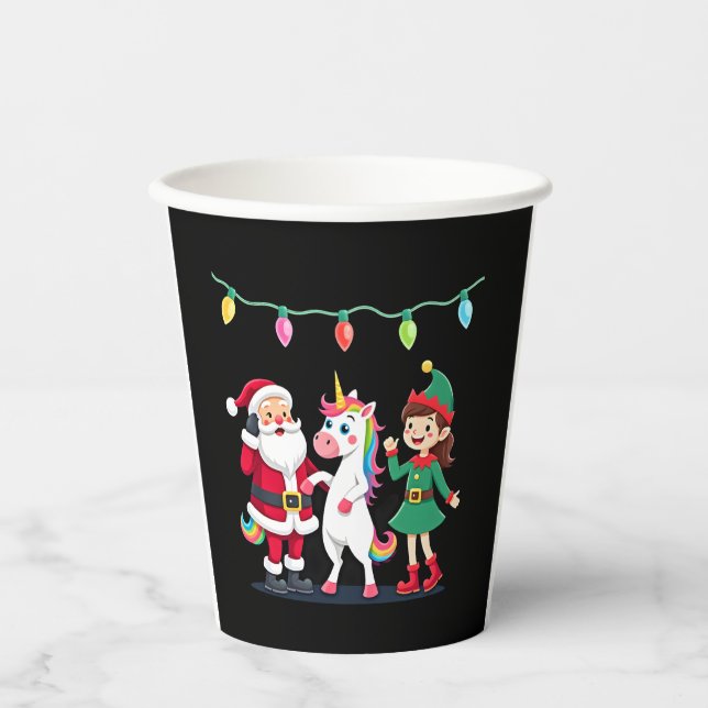 Dabbing Santa Elf Unicorn Christmas Kids Boys Men  Paper Cups (Front)