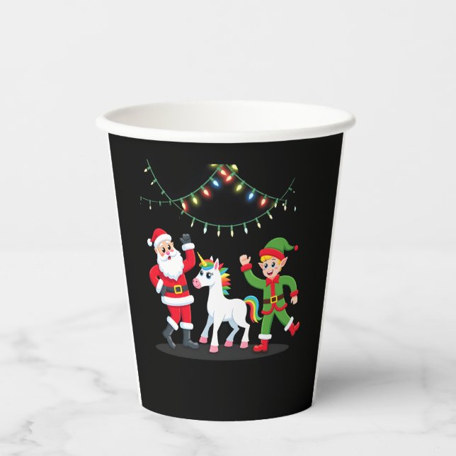 Dabbing Santa Elf Unicorn Christmas Kids Boys Men  Paper Cups (Front)