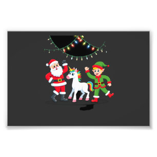 Dabbing Santa Elf Unicorn Christmas Kids Boys Men  Photo Print