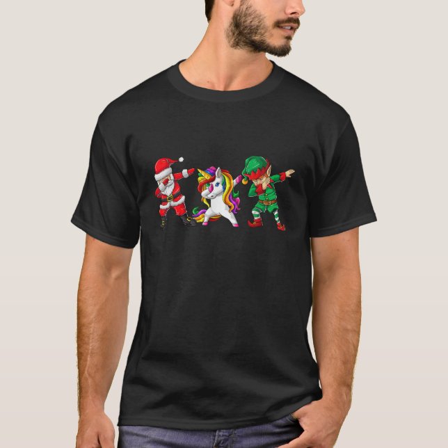 Dabbing Santa Elf Unicorn Christmas Kids Boys Men  T-Shirt (Front)