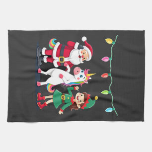 Dabbing Santa Elf Unicorn Christmas Kids Boys Men Tea Towel