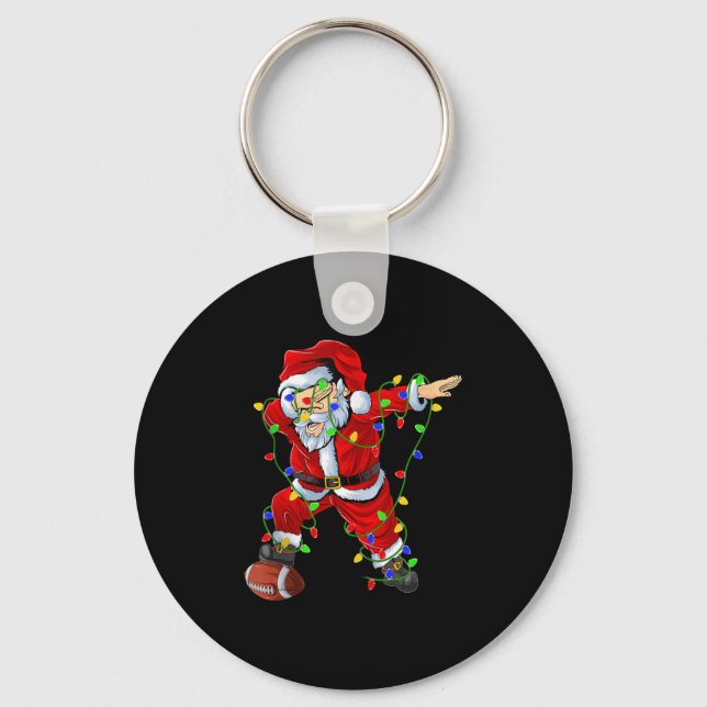 Dabbing Santa Football Christmas Lights Srty Playe Key Ring (Front)