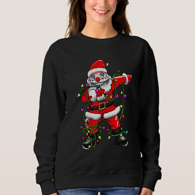 Dabbing Santa  For Boys Girls Christmas Tree Light Sweatshirt (Front)