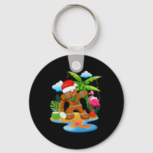 Dabbing Santa Gingerbread Flamingo Beach Christmas Key Ring