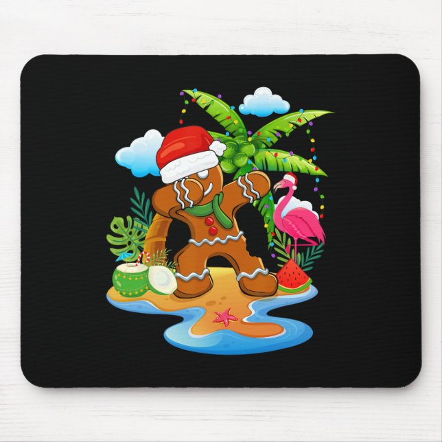 Dabbing Santa Gingerbread Flamingo Beach Christmas Mouse Pad (Front)