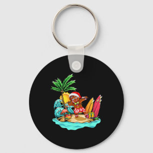 Dabbing Santa Gingerbread Flamingo On Beach Summer Key Ring