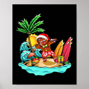 Dabbing Santa Gingerbread Flamingo On Beach Summer Poster