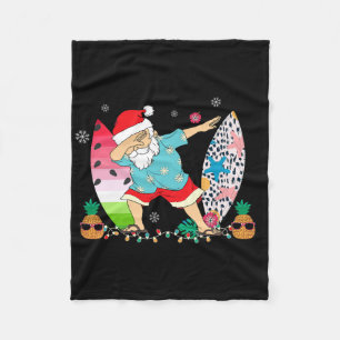 Dabbing Santa Hawaiian Surf Surfing Christmas In J Fleece Blanket