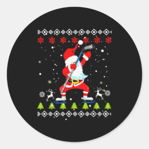 Dabbing Santa Hockey Ugly Christmas Sweater Xmas Classic Round Sticker