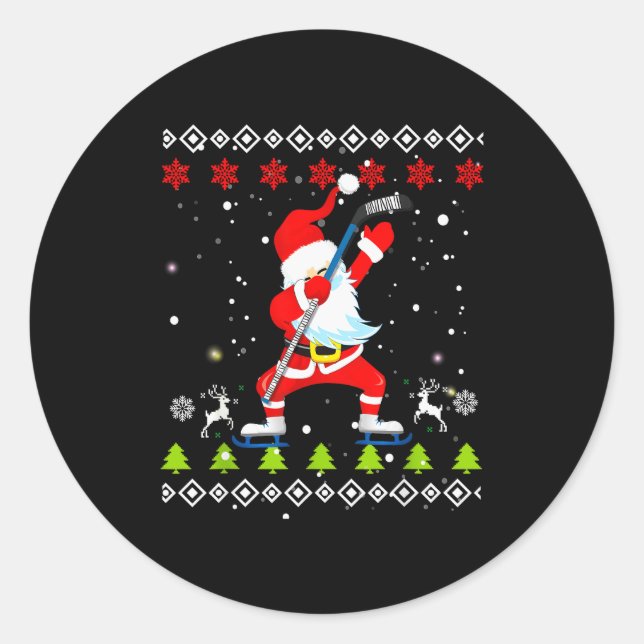 Dabbing Santa Hockey Ugly Christmas Sweater Xmas  Classic Round Sticker (Front)