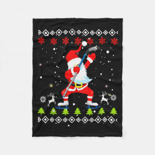 Dabbing Santa Hockey Ugly Christmas Sweater Xmas Fleece Blanket