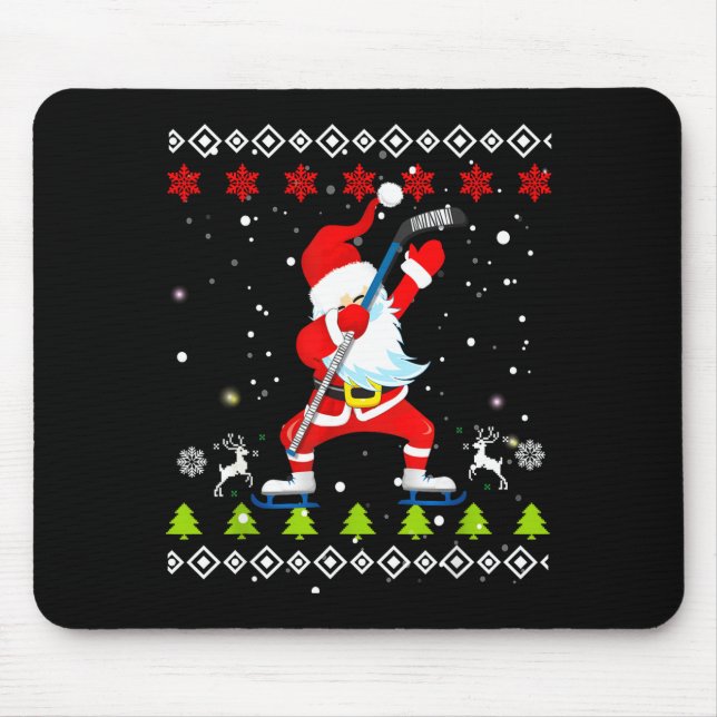 Dabbing Santa Hockey Ugly Christmas Sweater Xmas  Mouse Pad (Front)