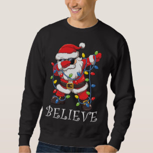 Dabbing Santa In Sunglasses Believe Christmas Tree Sweatshirt