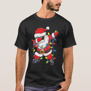 Dabbing Santa In Sunglasses Christmas Tree Lights T-Shirt