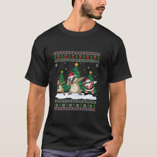 Dabbing Santa Reindeer Badger Tree Lights Ugly Xma T-Shirt