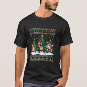 Dabbing Santa Reindeer Chimpanzee Tree Lights Ugly T-Shirt