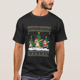 Dabbing Santa Reindeer Cougar Tree Lights Ugly Xma T-Shirt