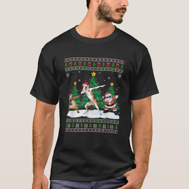 Dabbing Santa Reindeer Whippet Dog Tree Lights Ugl T-Shirt (Front)