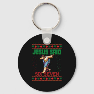 Dabbing Santa Says Six Seven 67 Meme Ugly Christma Key Ring
