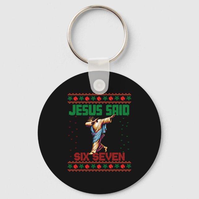 Dabbing Santa Says Six Seven 67 Meme Ugly Christma Key Ring (Front)