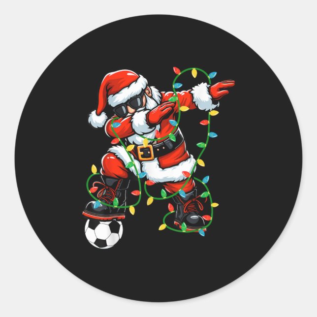 Dabbing Santa Soccer Christmas Lights Xmas Soccer  Classic Round Sticker (Front)