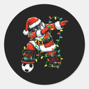 Dabbing Santa Soccer Christmas Lights Xmas Soccer Classic Round Sticker
