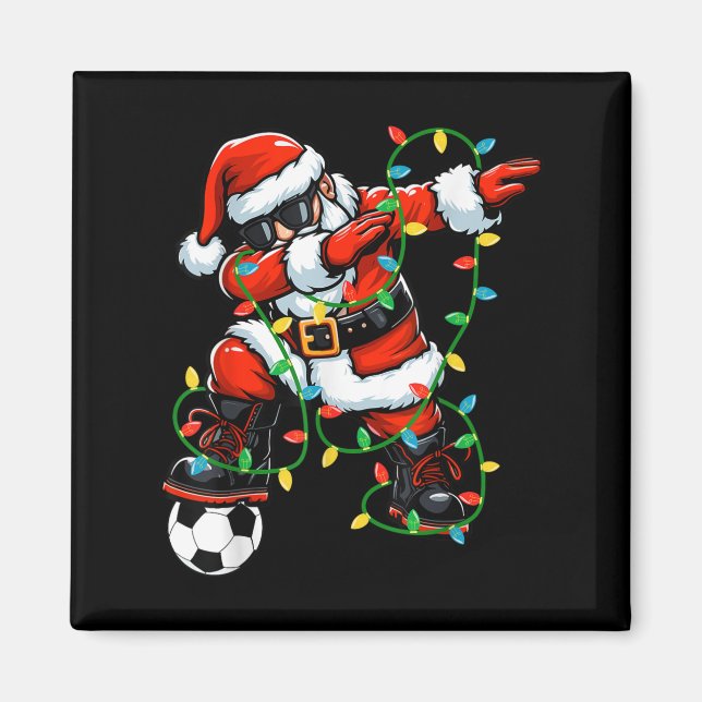 Dabbing Santa Soccer Christmas Lights Xmas Soccer  Magnet (Front)
