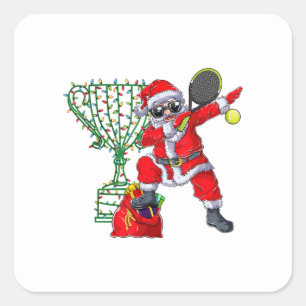 dabbing santa tennis christmas xmas gift men square sticker