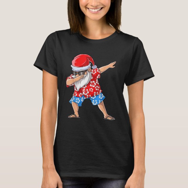 Dabbing Santa Tropical Island Christmas Hawaiian X T-Shirt (Front)