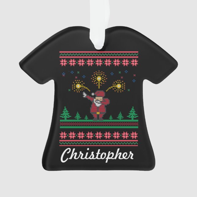 Dabbing Santa Ugly Christmas Sweater Ornament (Front)