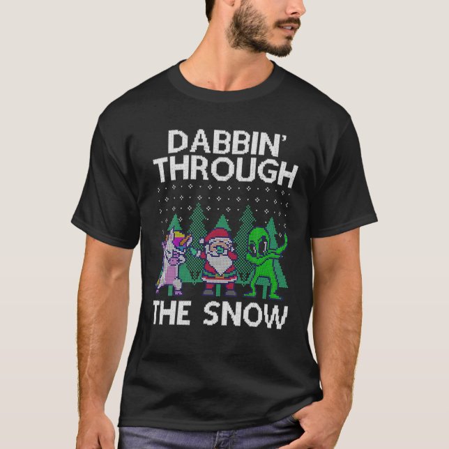 Dabbing Santa Unicorn Alien Ugly Christmas Sweater (Front)