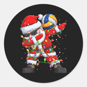 Dabbing Santa Volleyball Christmas Lights Pyjamas Classic Round Sticker