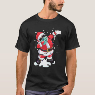 Dabbing Santa Wearing Mask Christmas Tree Lights P T-Shirt