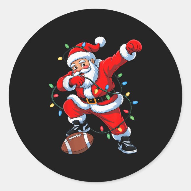 Dabbing Santa Xmas Lights Football Christmas Boys  Classic Round Sticker (Front)